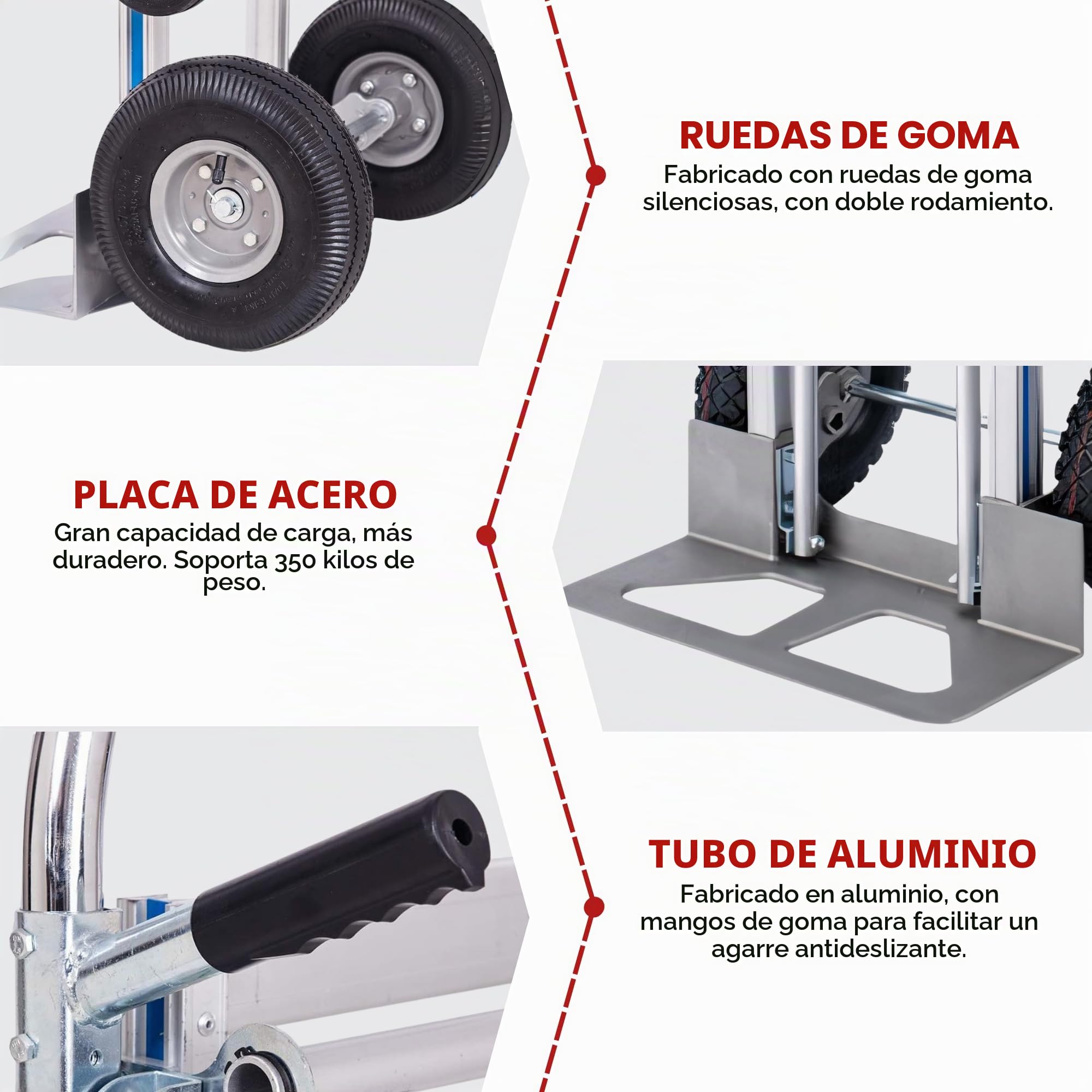 Carretilla de Mano de Aluminio 2 en 1. Carrito de Transporte con 4 Ruedas, Convertible en Plataforma o Carro de Mano, Capacidad de 350kg. Carro de Carga Plegable para Almacen, Mudanza. | 4 Ruedas, Convertible en Plataforma o Carro de Mano, Capacidad de 35