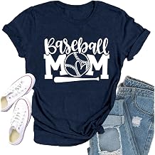 Womens Baseball Mom Shirts Baseball Heart T-Shirt Funny Game Day Tee Tops