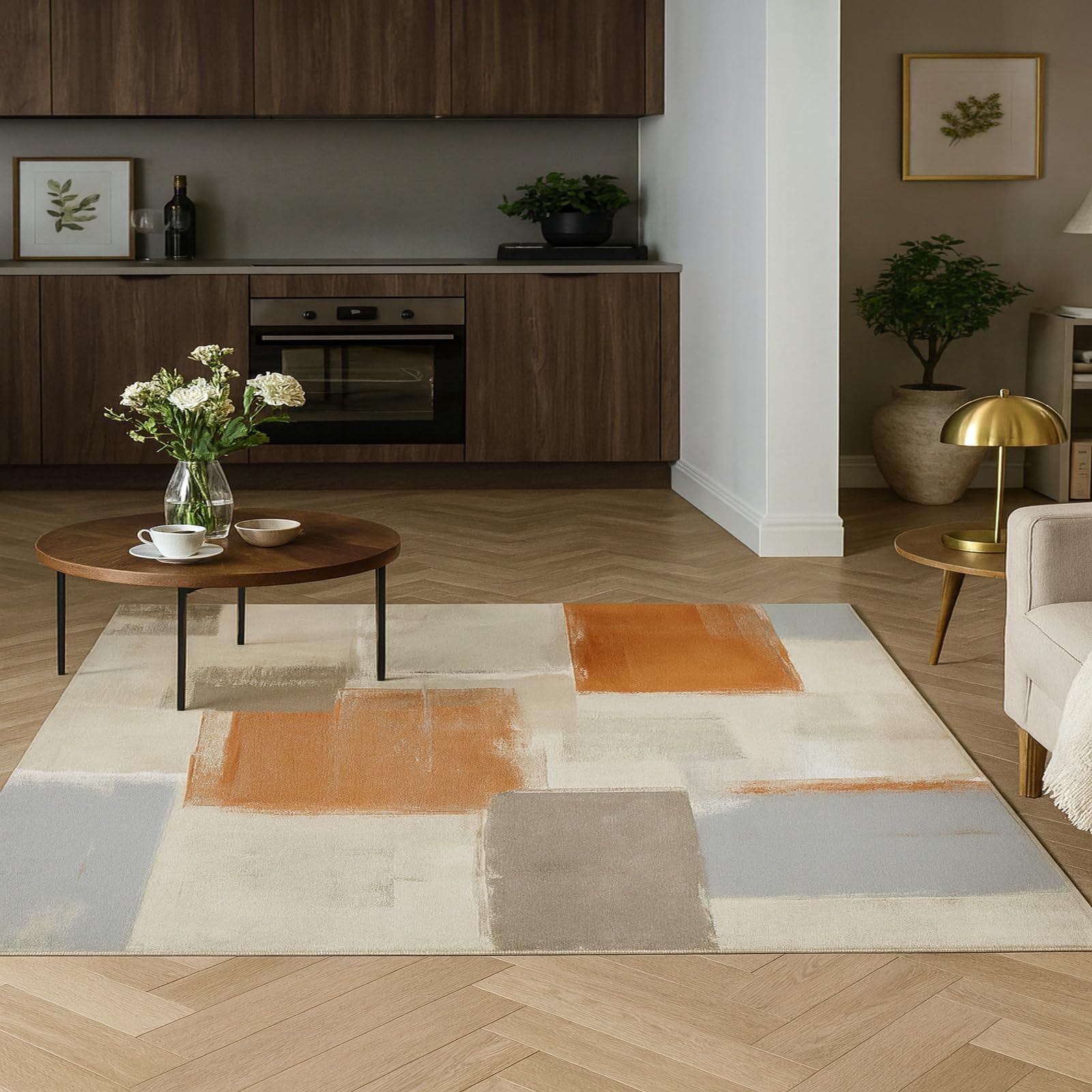 Tapis lavable 90x150 cm antidérapant abstrait moderne salon chambre