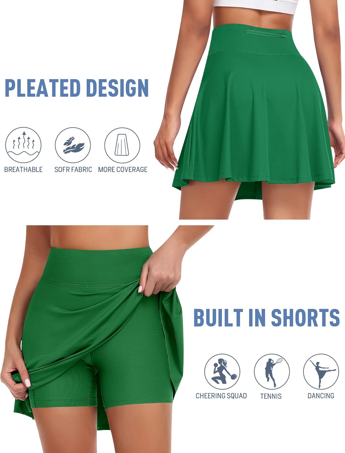 Knee Length Skorts Skirts for Women with Shorts High Waisted 20" Tennis Skirts Athletic Golf Skirt Workout Skort with Pockets - Image 4