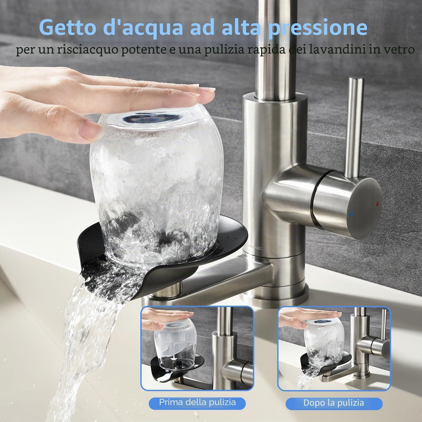 Rubinetto Bagno Lavabo Pulitazza LakeBayMZC,304 Acciaio inossidabile a 360° Estraibile, miscelatore lavabo bagno con 2 tipi di getto d'acqua, Adatto per Rubinetto lavabo, Rubinetti da cucina e bar
