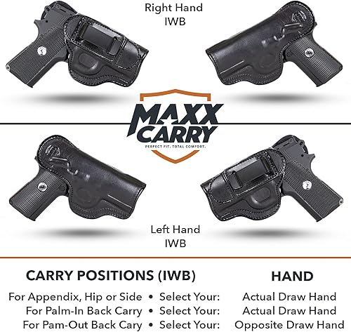 Miniatura 4 de Maxx Carry Compatible conrepuesto para funda de pistola de cuero compatible con Kimber Micro 9, Ultra Carry II 0.354 in, .45 ACP, Bersa Thunder 380,