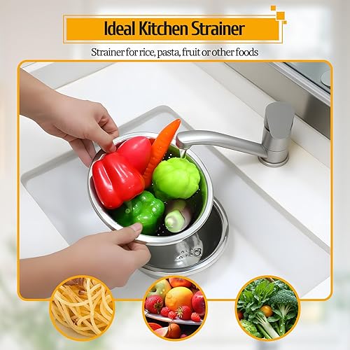 Miniatura 4 de Colador de acero inoxidable 304 de 5 cuartos de galón de gran capacidad con tazón para mezclar, cuenco grande para cocina, colador de arroz para