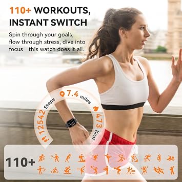 Smart Watch for Women Men,1.85 Bluetooth Fitness Tracker Step Counter/Sleep Monitor, 110+ Sports Modes, IP68 Waterproof with iPhone Android Phone Compatible (Black)