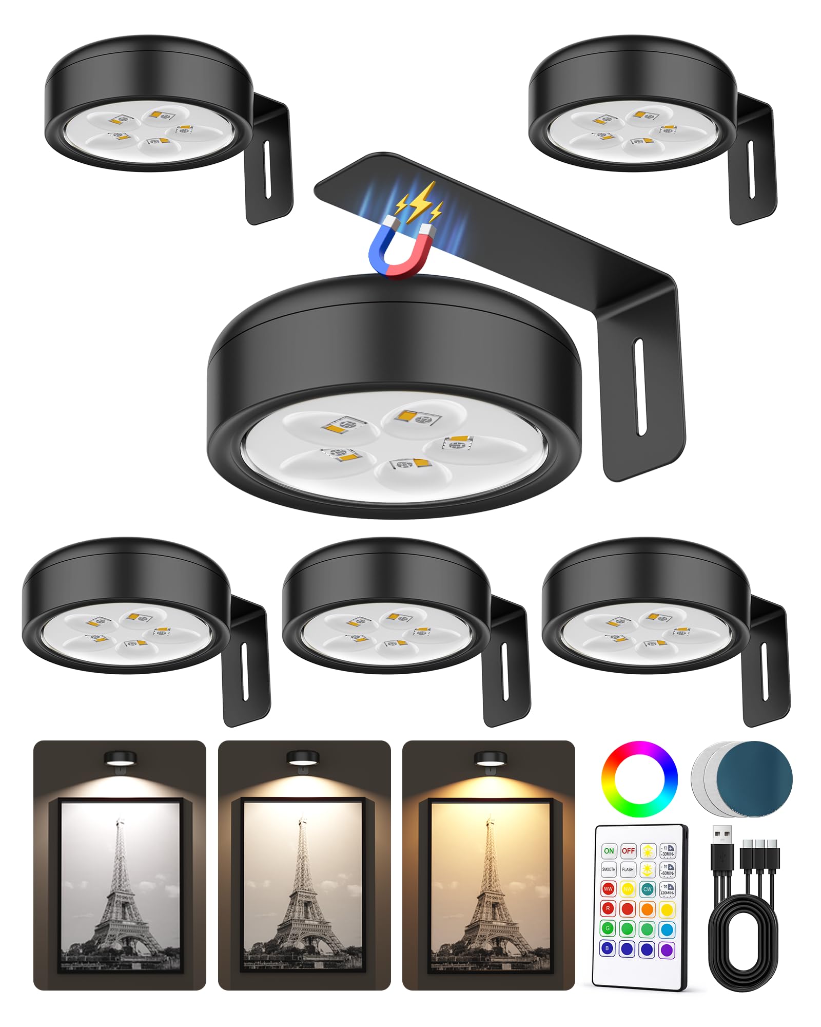 ERMTCTS Rechargeable Picture Lights 6-Pack