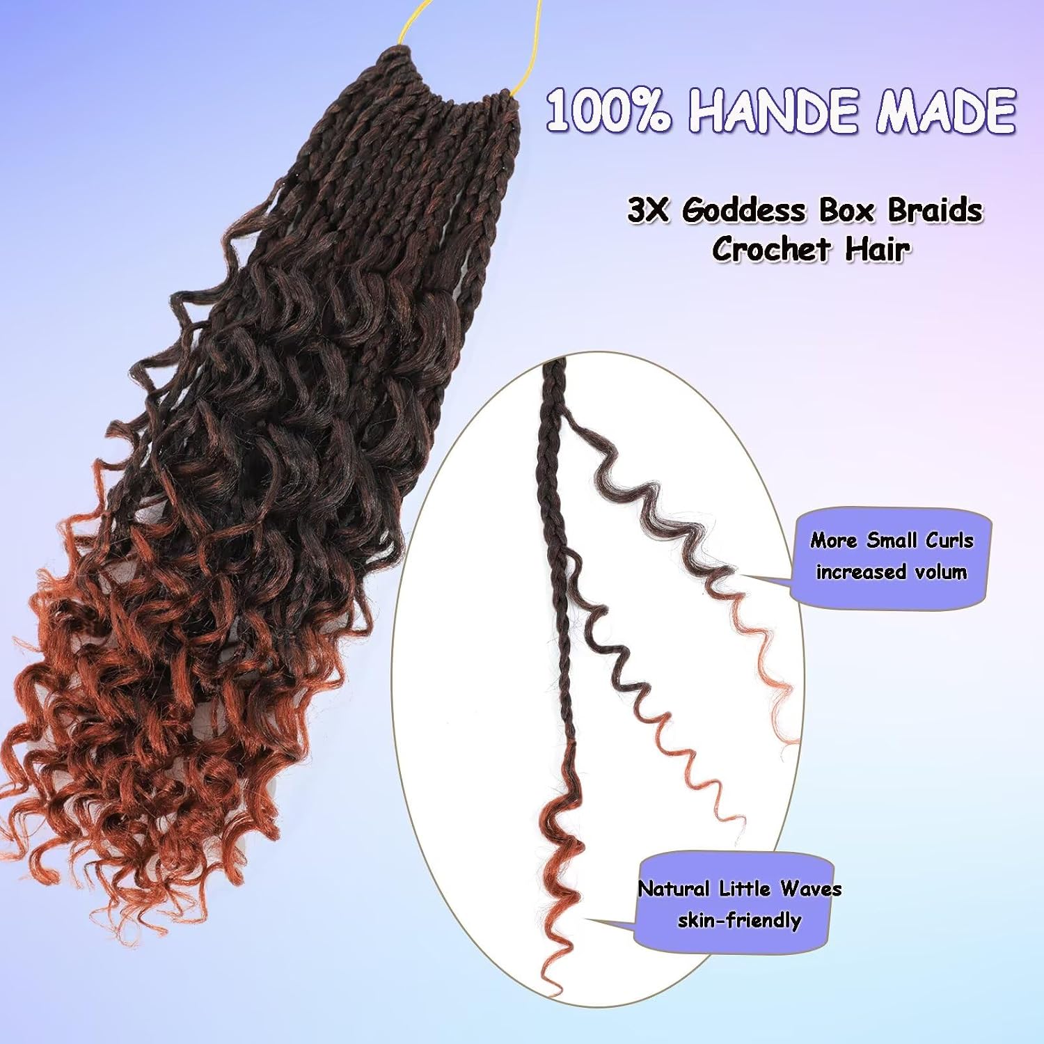 Blue Goddess Box Braids Crochet Hair Boho Box Crochet Braids Pre Looped with Curly Ends 8 Packs 14 inch 3X Bohemian Hippie Protective Hairstyle for Black Women(#1B/Blue)
