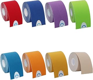 OBTANIM 8 Rolls Waterproof Breathable Kinesiology Tape, Athletic Elastic Kneepad Muscle Pain Relief Knee Taping for Gym Fitness Running Tennis Swimming (8 Colorful)