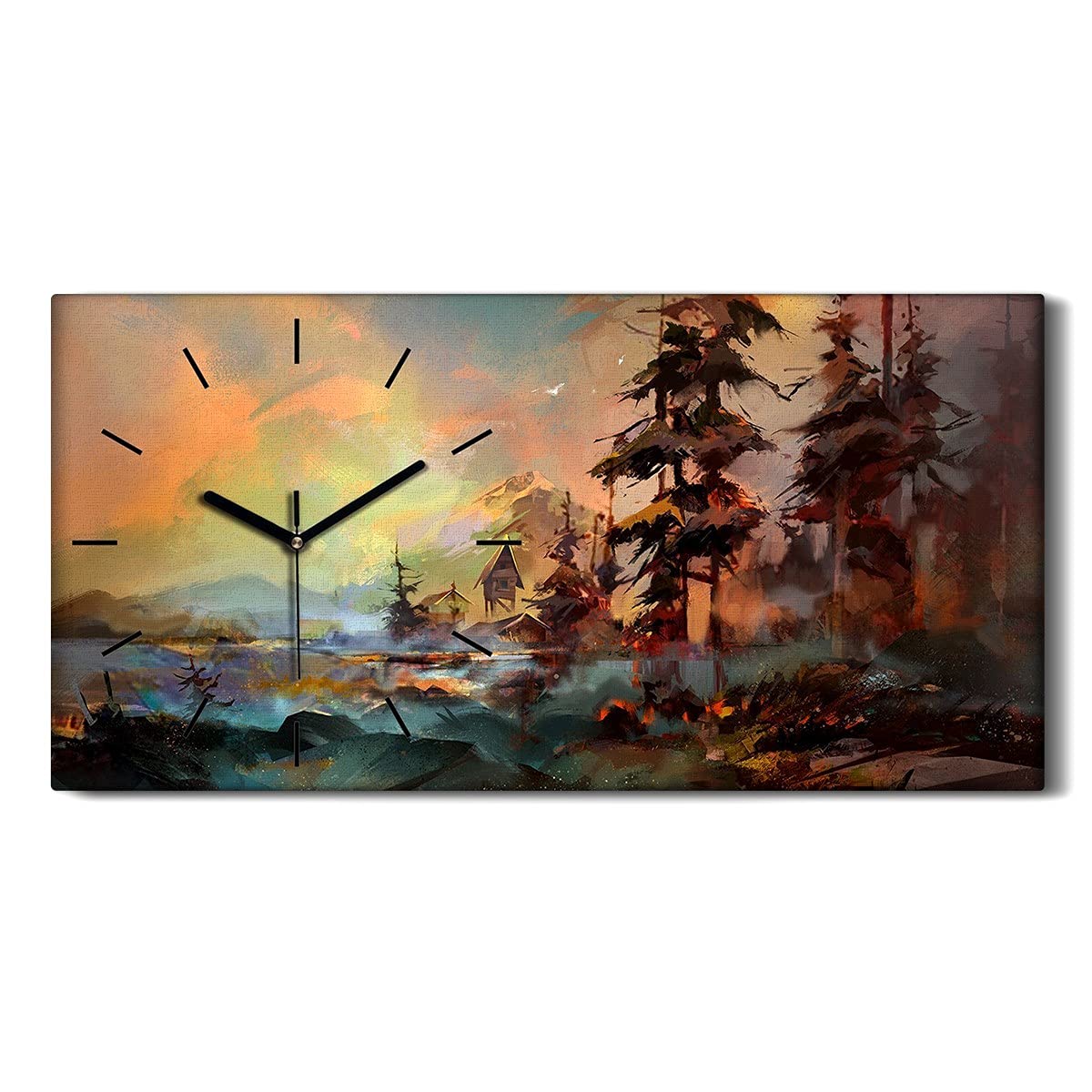 Horloge moderne de salon grand format paysage montagne coloré
