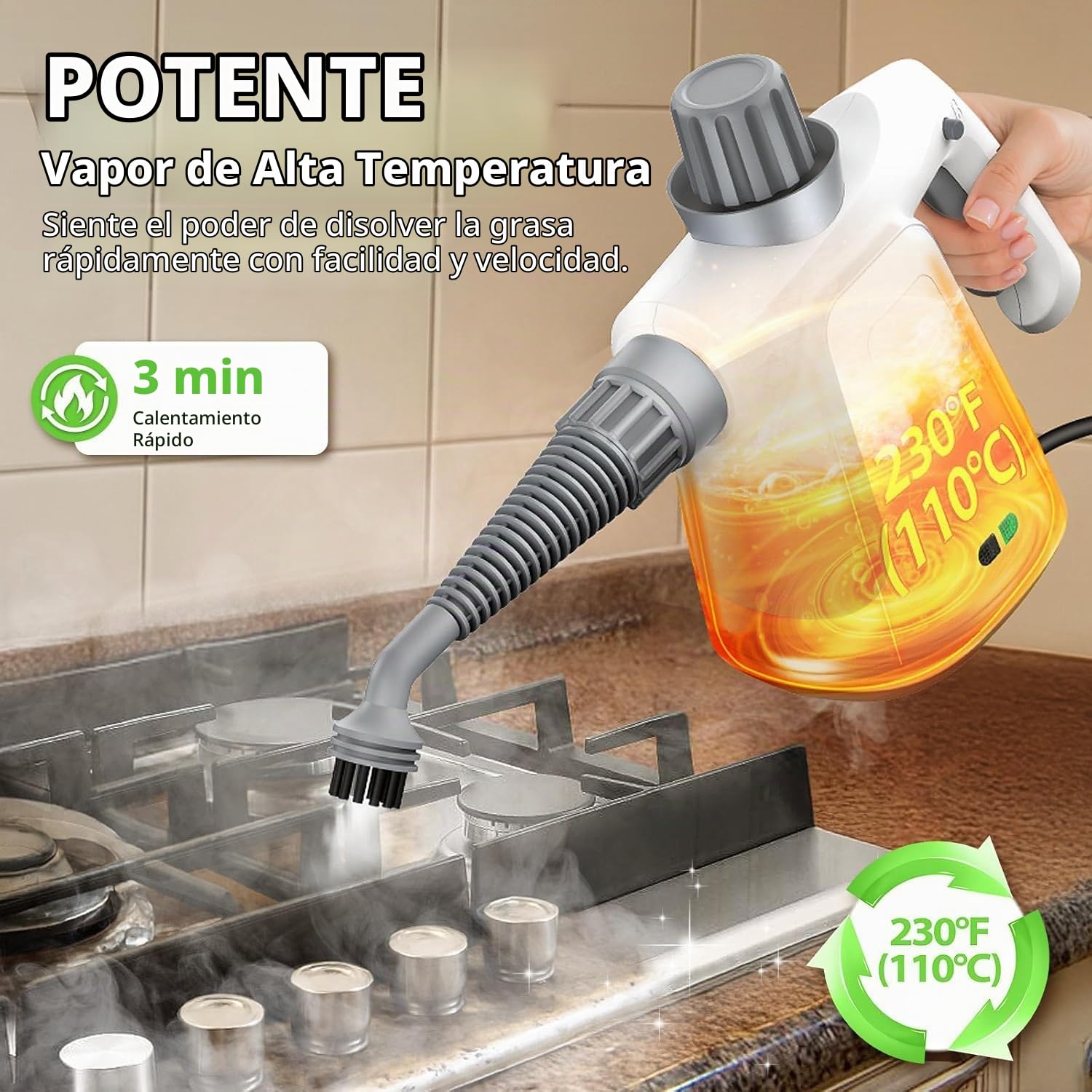 Vaporeta Limpieza Hogar Potente Limpiador a Vapor Steam Cleaner Vaporeta de Mano Vaporix Vaporyx Portátil Profesional para Limpiar Cocina, Baño, Juntas, Ventanas y Grasa, 3,2 Bar,400ml