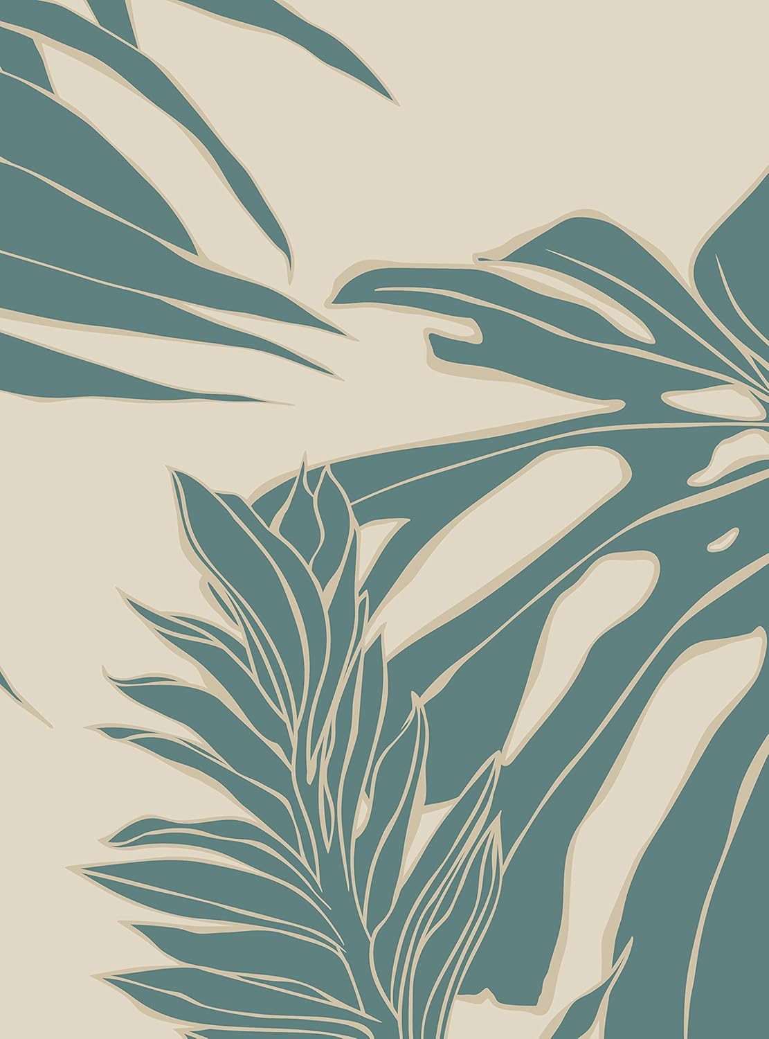 Simple Shapes Hand Drawn Jungle Leaves Peel and Stick Mural (5 Sheet (2x9 Feet), Grey)