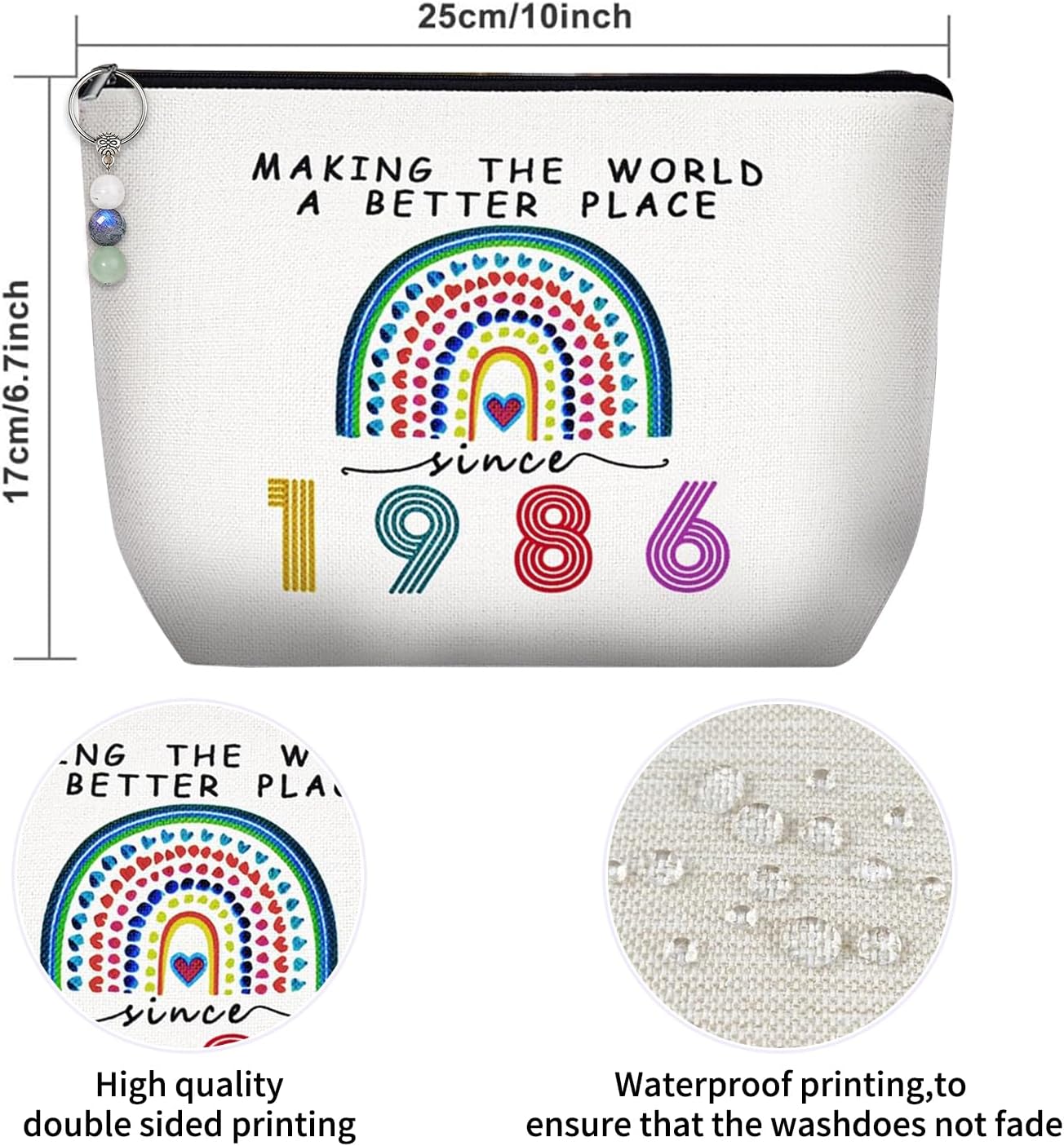 1986 Makeup Bag with Crystal Keychain,40th Birthday Gifts for Women image 5