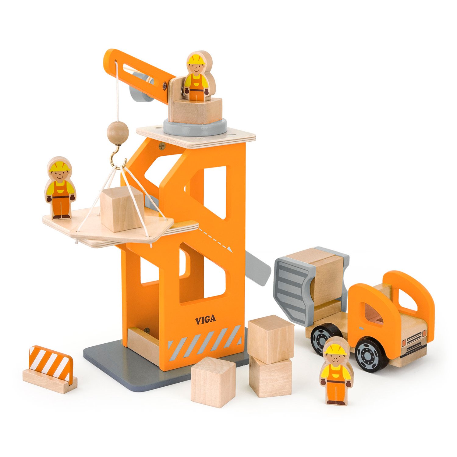 Eitech VIGA Play Vehicle Wooden Crane Lift with Dumper Toy for Kids Ages 3+ Years
