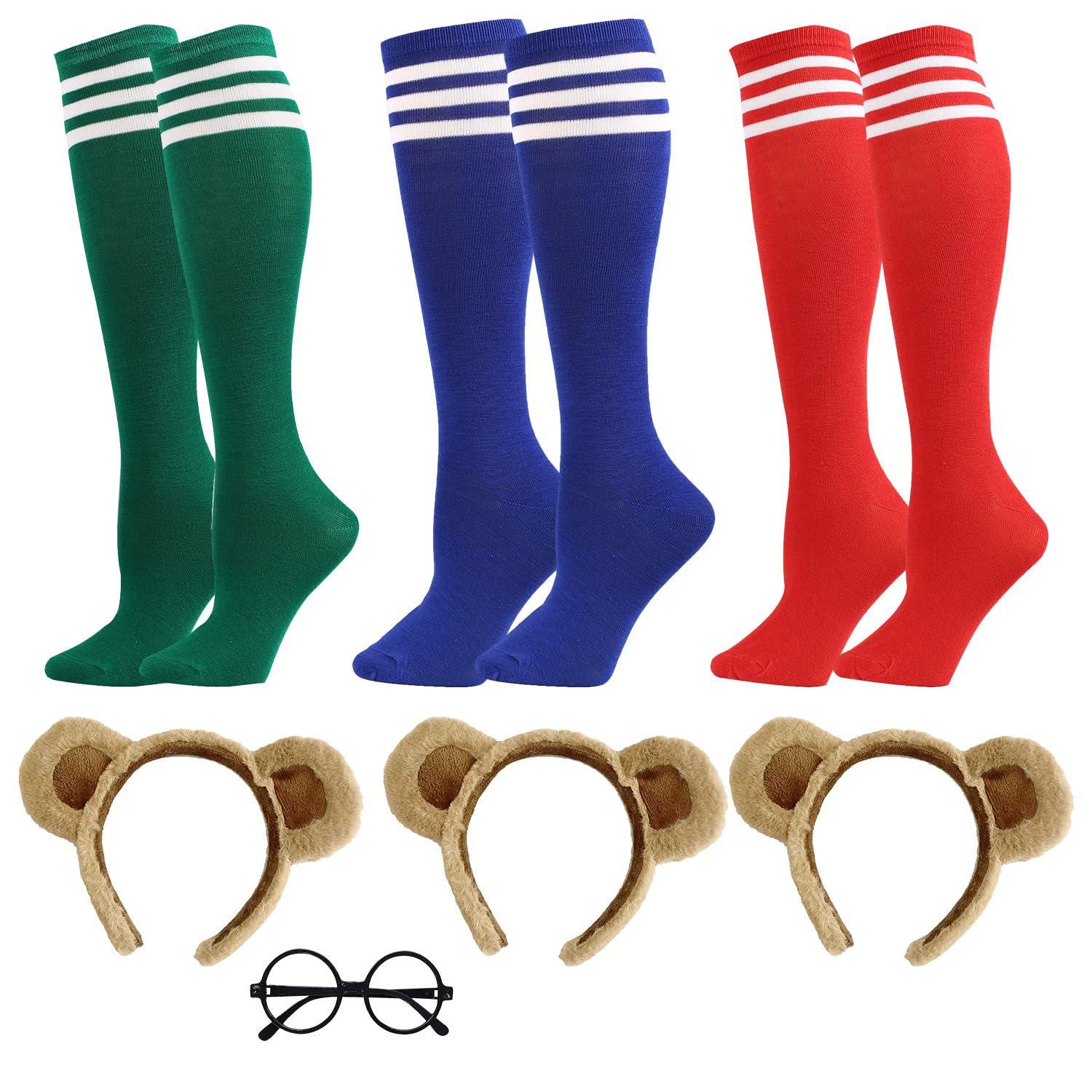 HIXNUG 7pcs Chipmunks Costumes Set Chipmunk Ears Headband Striped Stockings Glasses for Halloween Party Animal Costume Accessories