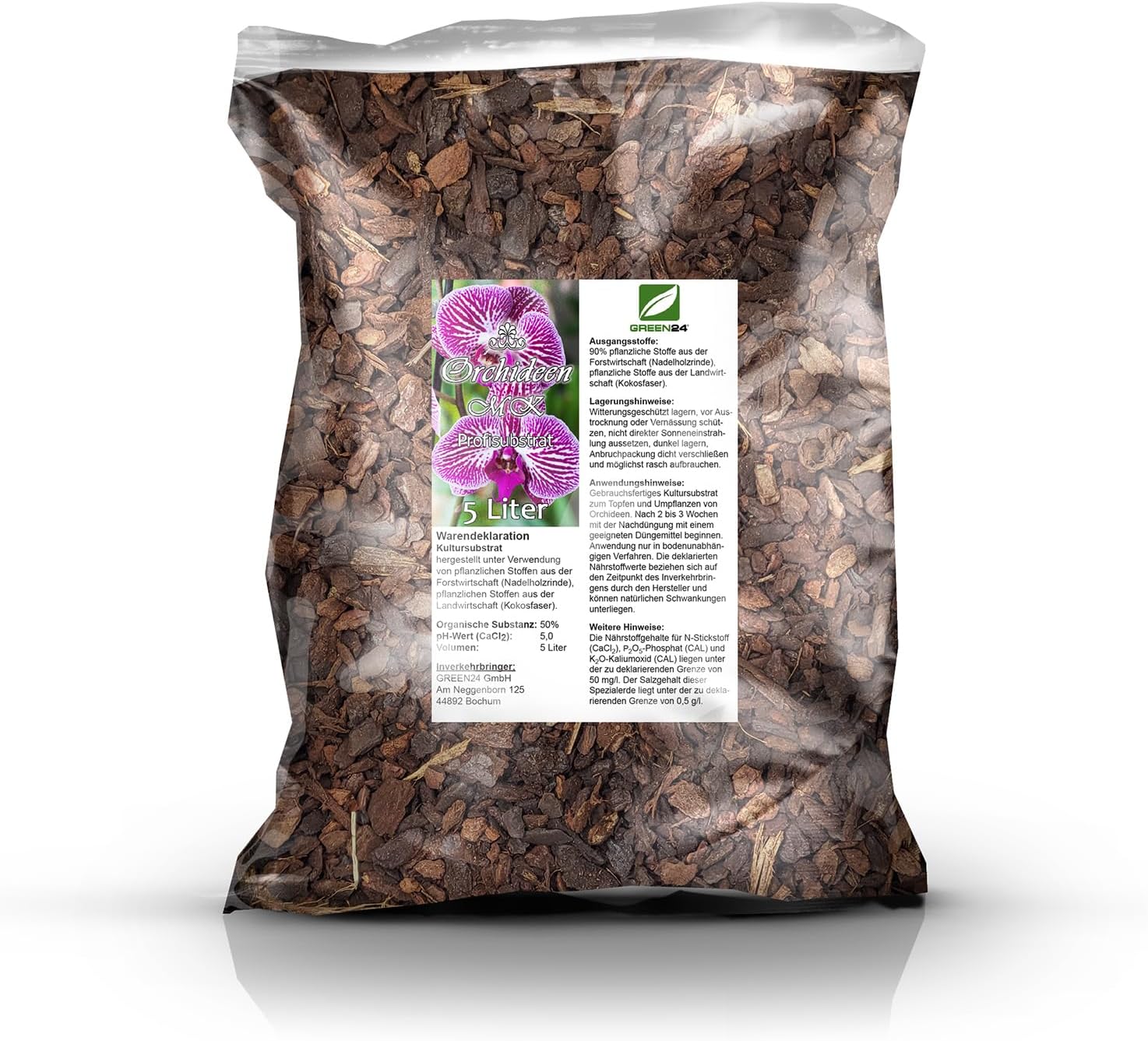 Orchideenerde MK Erde für Orchideen 5 Ltr. Premium Profi Linie Substrat Phalaenopsis, Cattleya, Dendrobium, Paphiopedilum, Cymbidium etc. (Mittlere Körnung, 5 Liter)
