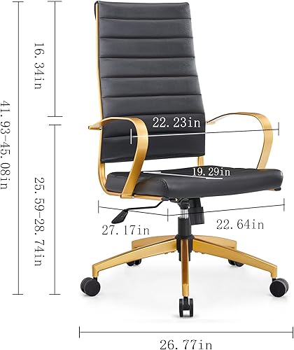 Miniatura 2 de Silla de oficina ergonómica, silla de escritorio de cuero dorado con respaldo alto y soporte lumbar, silla de oficina en casa para estudio o