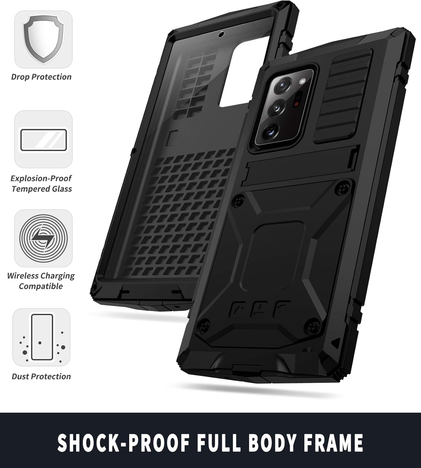 CHENXI Compatible for Samsung Galaxy Note 20 Ultra Case, Aluminum Metal Gorilla Glass Shockproof Military Heavy Duty Sturdy Protector Cover Hard Case for Galaxy Note 20 Ultra (Black)