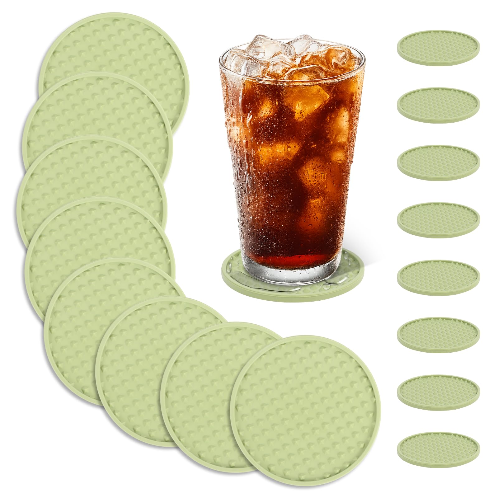 8 Pack Silicone Coasters Black Thickened 0.5cm Deep Tray Design – Non-Slip Rubber Mug Mats for Drinks Heat Resistant Cup Coasters for Table Protection Coffee Pads Beer Bar Mat 10cm Diameter (Green)