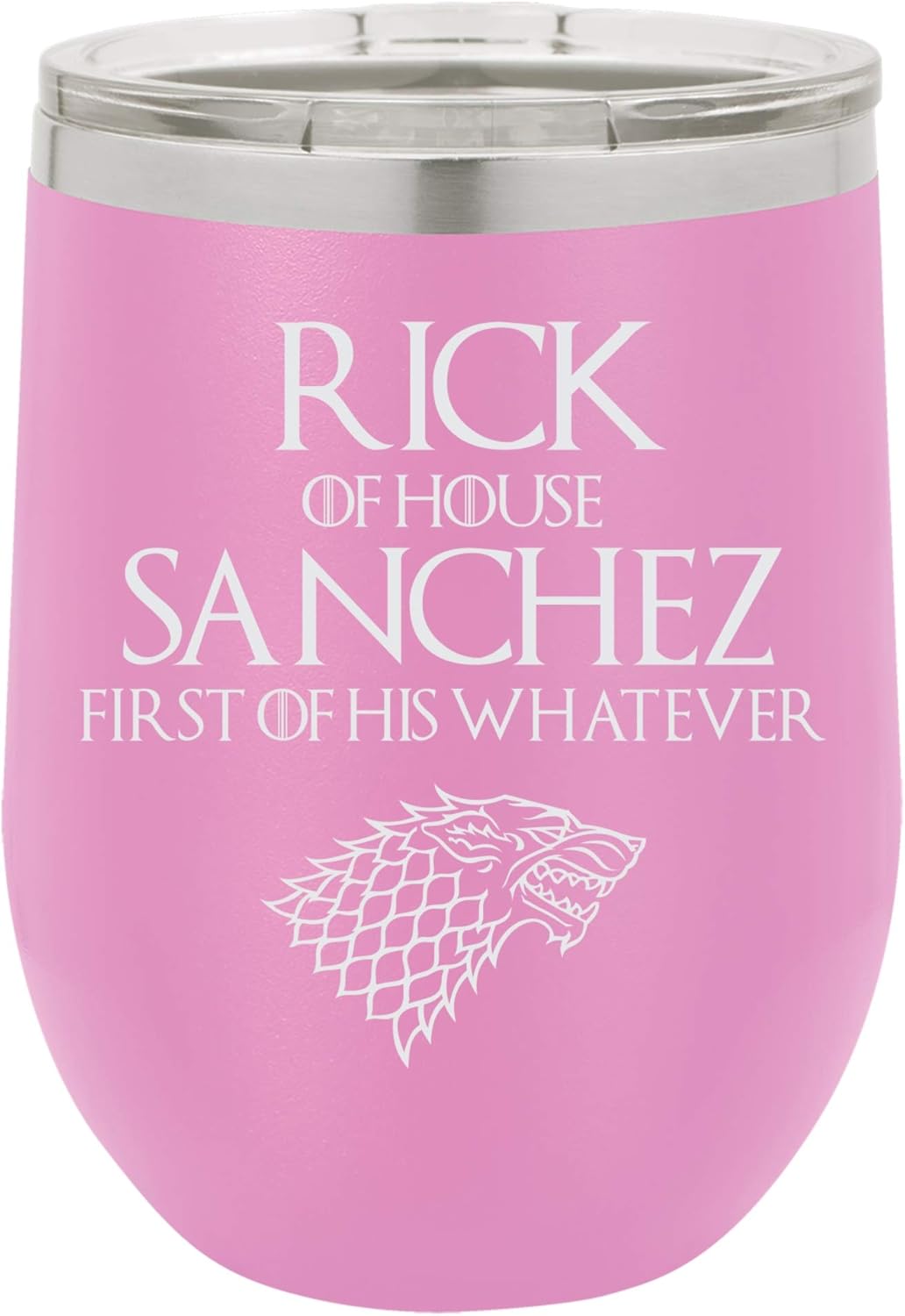 "Rick of House Sanchez, First of His Whatever" Funny TV Cartoon Design Engraved Insulated Stainless Steel Wine Tumbler, 12 Oz., Red