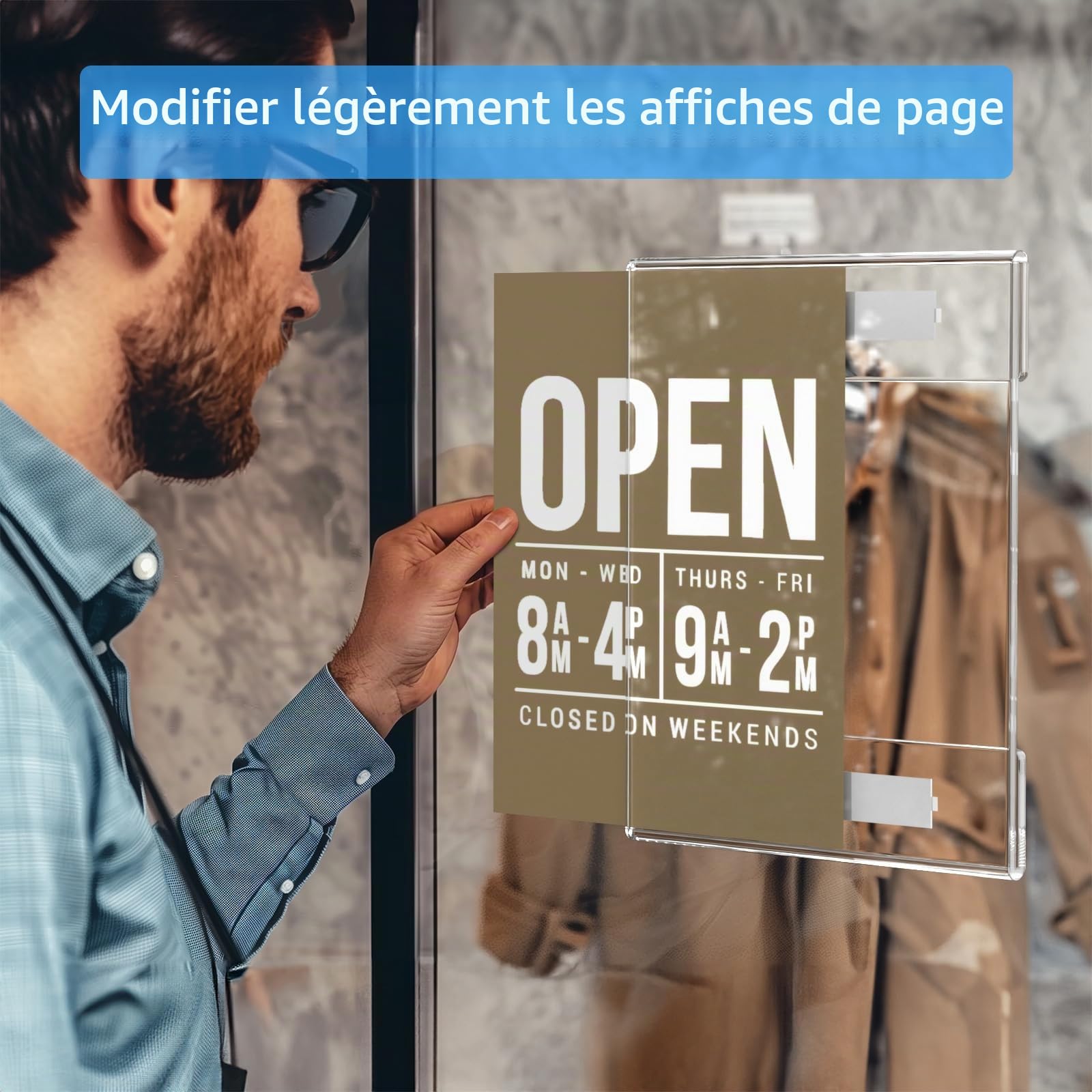 AITEE Lot de 6 supports muraux A4 en acrylique transparent avec bandes adhésives 3M, sans perçage, autocollant pour fixation murale pour bureau, maison, magasin, restaurant