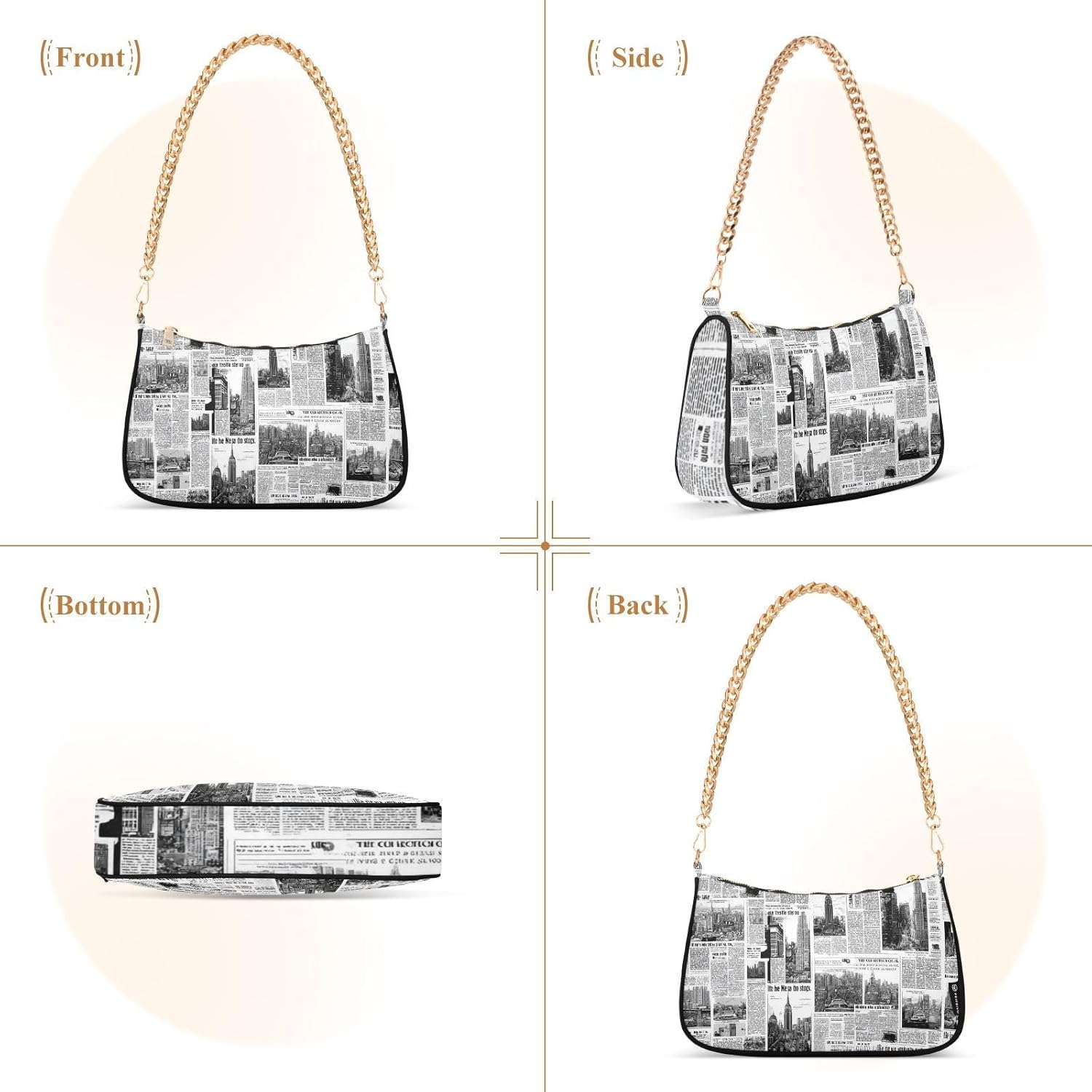 OTVEE Newspaper Pattern Shoulder Bags Mini Small Handbags Clutch Trendy Purses for Women - Image 6
