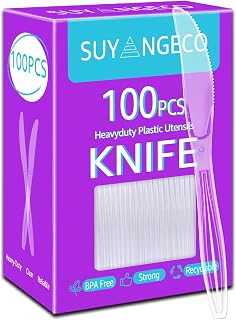 [100 Count] Clear Plastic Knives Heavy Duty, Disposable Steak Knives Plastic Silverware Bulk Washable Cutlery Set Serving Utensils Tableware for Party Supplies,Daily Use,Picnic,Camping,Wedding,BBQ