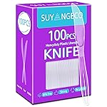 [100 Count] Clear Plastic Knives Heavy Duty, Disposable Steak Knives Plastic Silverware Bulk Washable Cutlery Set Serving Utensils Tableware for Party Supplies,Daily Use,Picnic,Camping,Wedding,BBQ