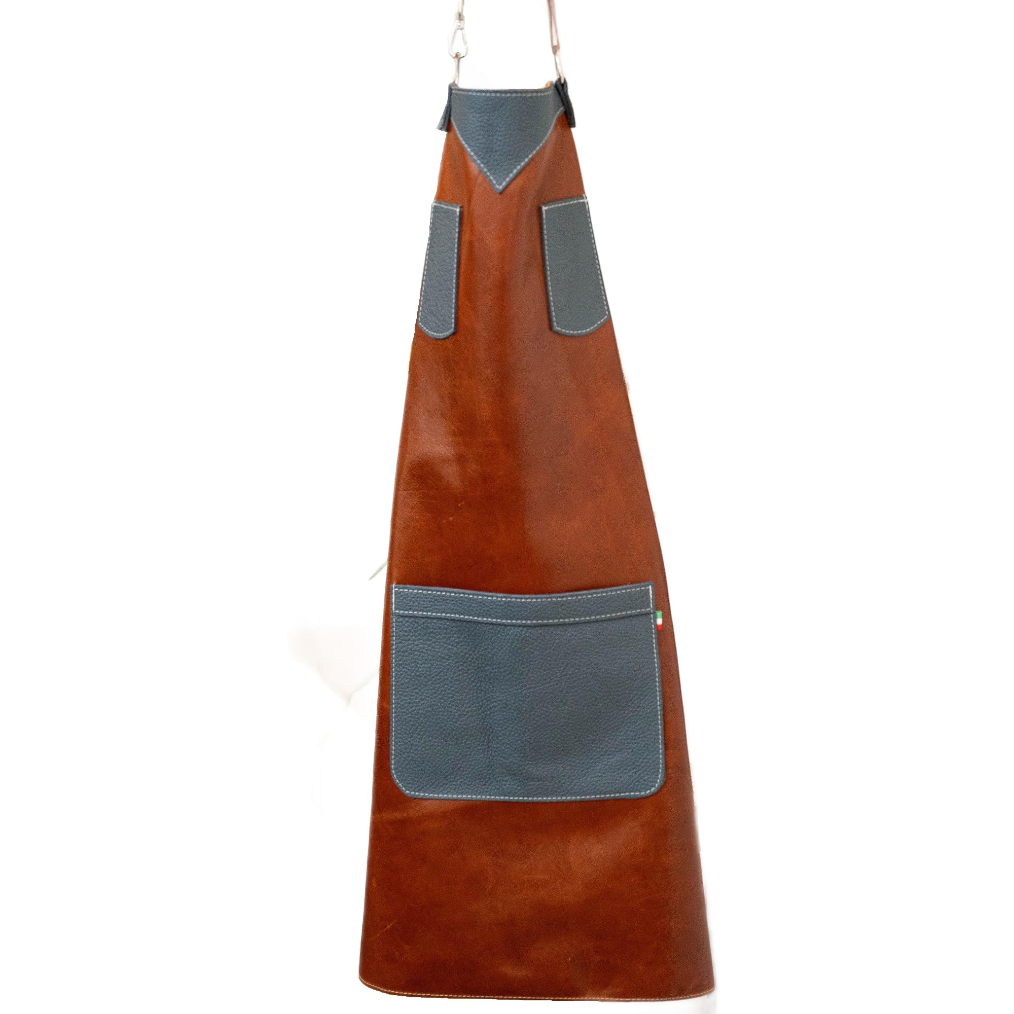 Delantal de trabajo artesanal de piel italiana curtido vegetal, hecho a mano en Italia, resistente, elegante y profesional