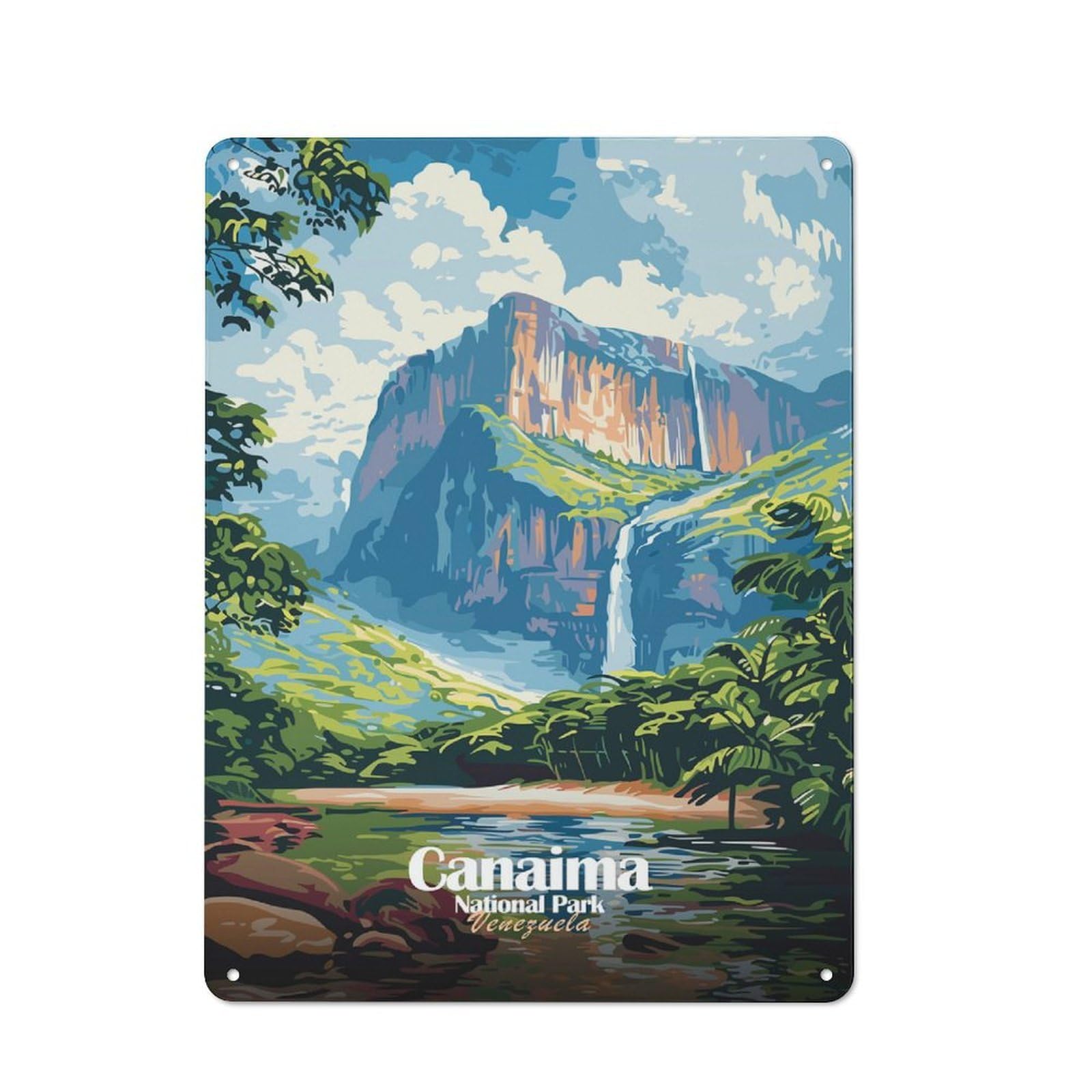 Junmoney Style-15 Canaima National Park, Venezuela Illustration Rustic Metal Plaque 40X30cm For Garage Or Workshop, For Kitchen, Dining Room And Home Bar Wall Decor