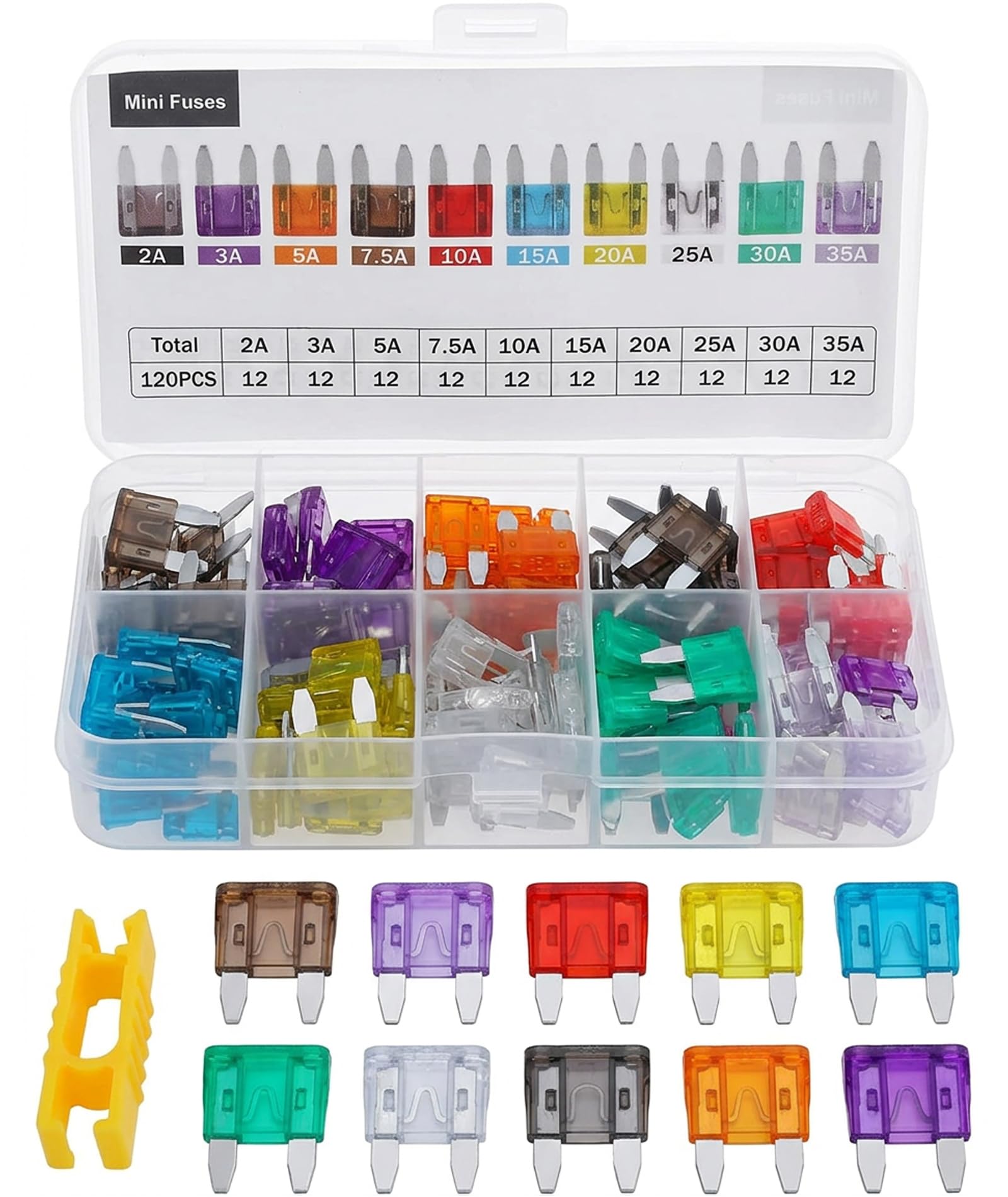 Car Fuse Set Kit, 120PCS Automotive Blade Fuses with Puller Tool, Universal Replacement for Cars Trucks SUVs Boats, Multi Amperage Range 2A to 35A for Vehicle Electrical System Protection-picture-29