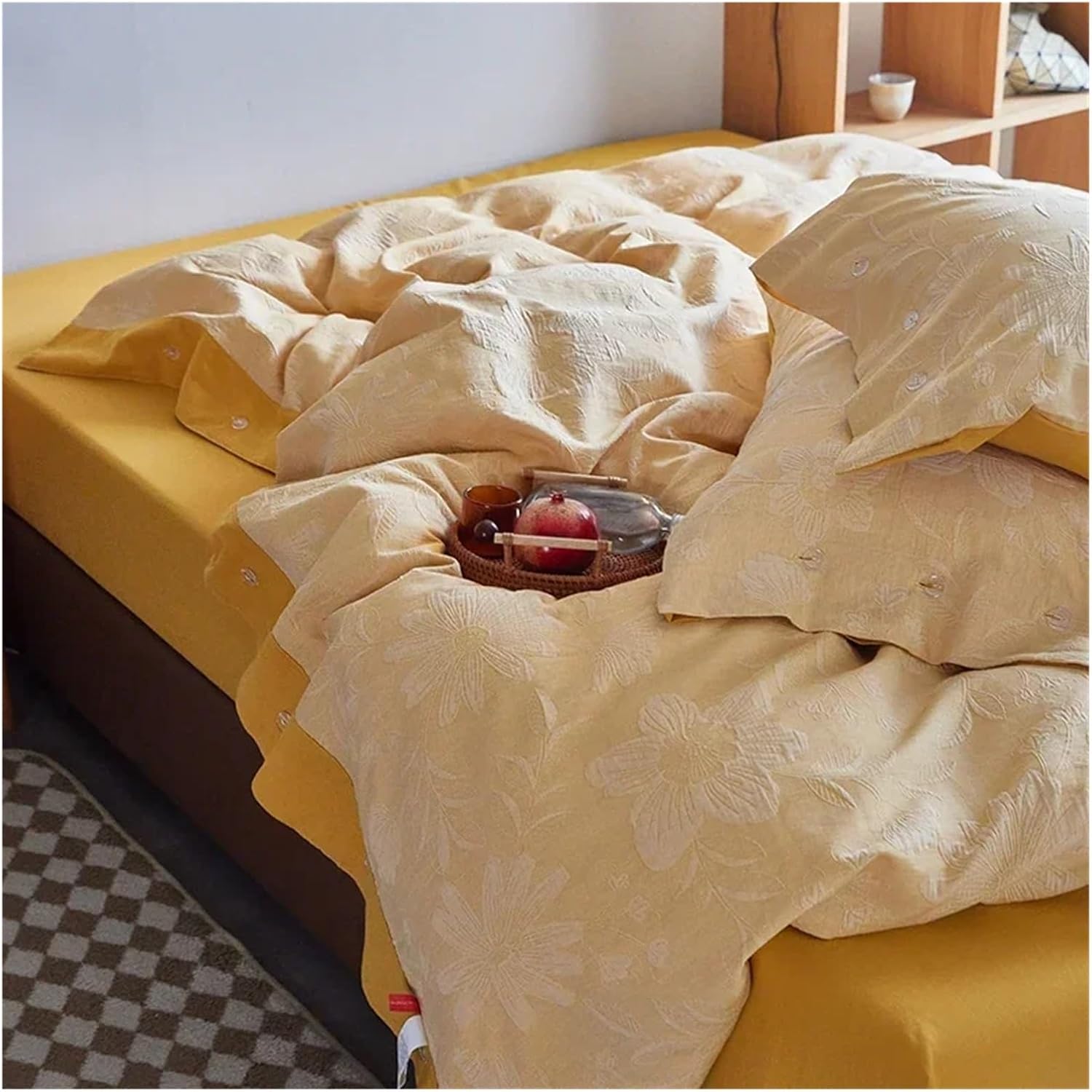 Retro Style | Double Layer Gauze Four Piece Set of Cotton Bed Sheets, Quilt Covers, Buttons, Light Luxury Bedding,Bed