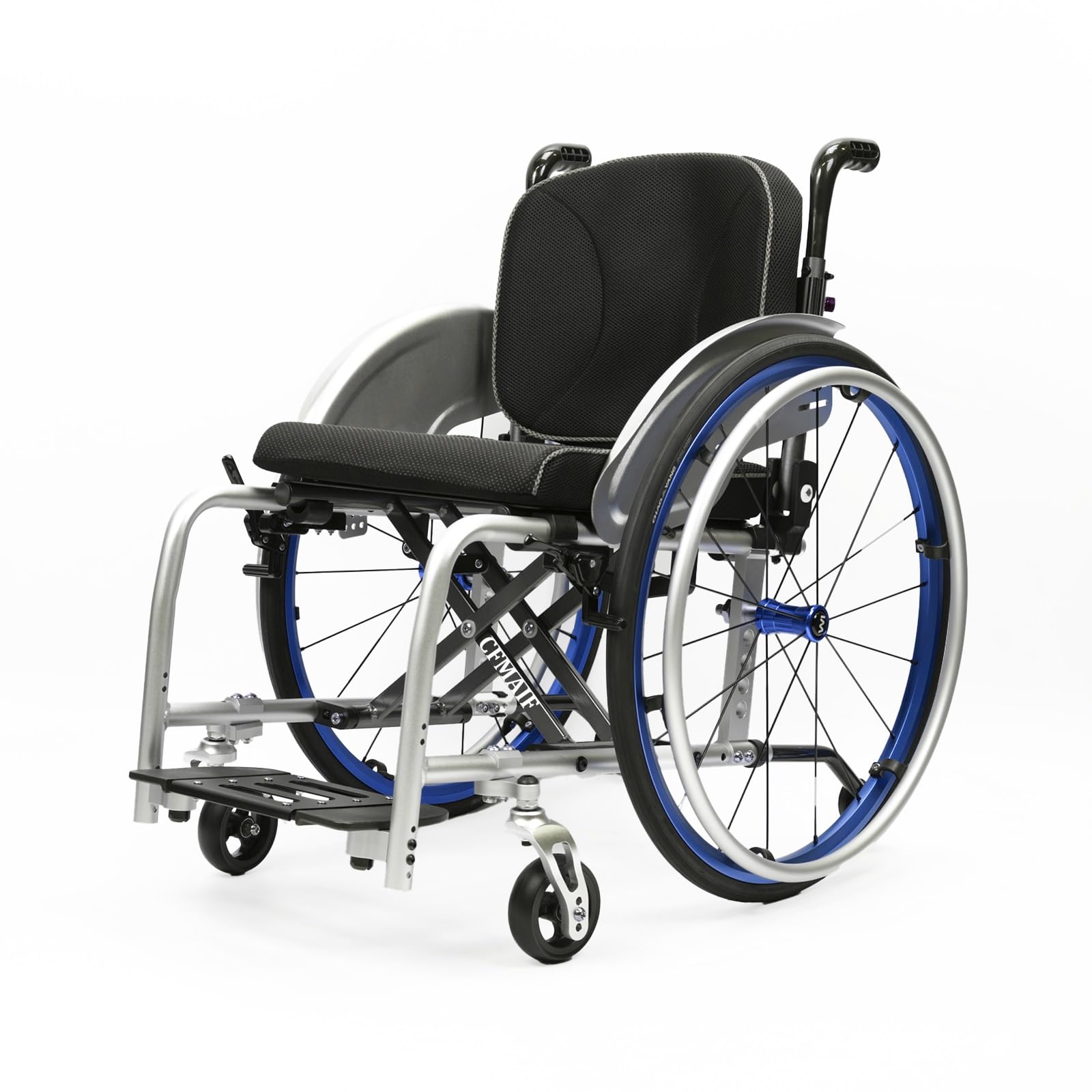 Aluminiowy wózek inwalidzki składany, samobieżny, ultralekki, tranzytowy, ręczny, hamulec ręczny, zdejmowany podnóżek(niebieski, 43cm/16.9in Seat)