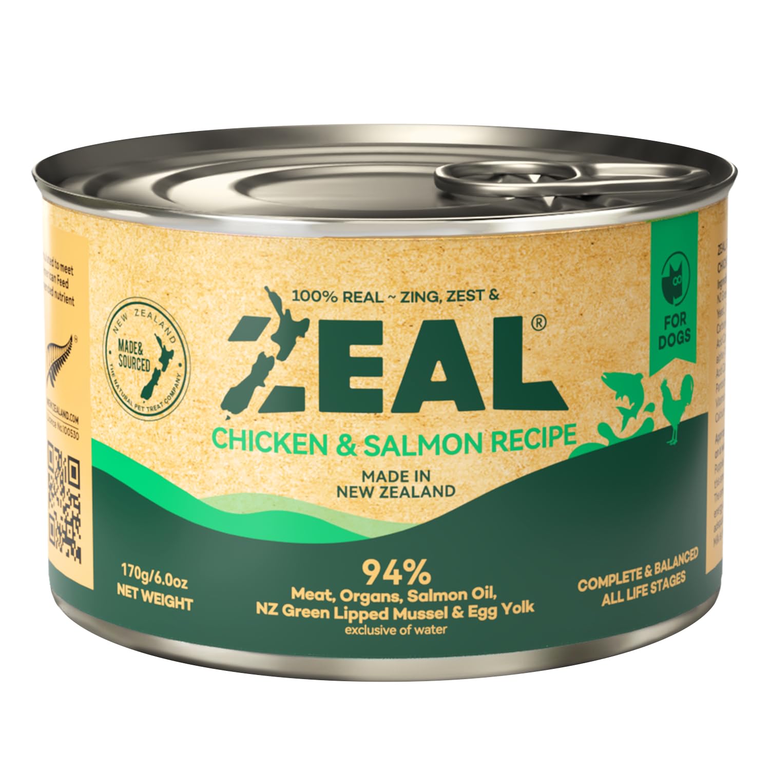 ZEAL New Zealand Canned Wet Dog Food – High Protein, Grain-Free with Superfoods (Chicken &amp; Salmon, 6oz Can, 12-Pack)