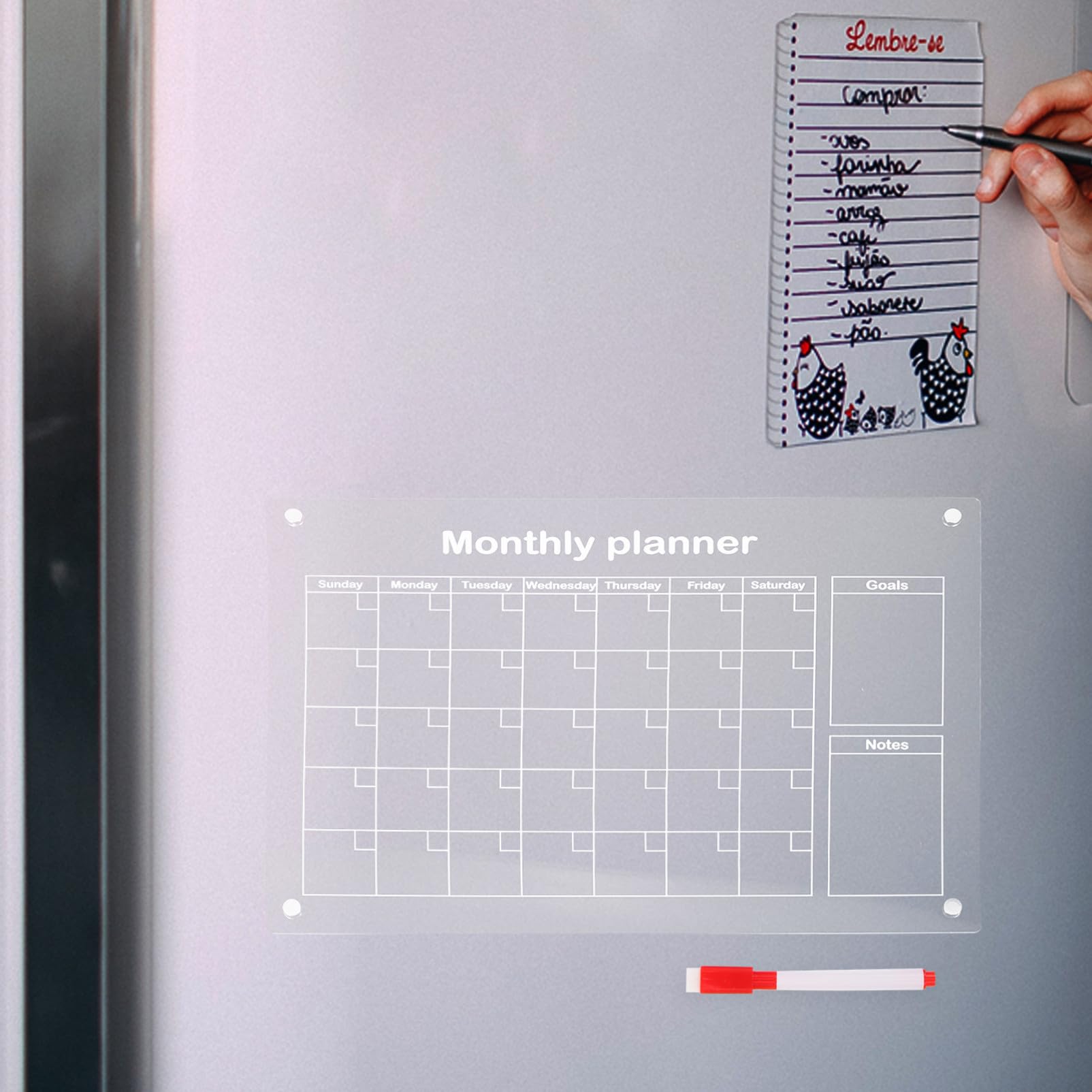 Calendario Da Frigorifero Con Lavagna Magnetica Cancellabile A Secco - Planner in Acrilico - Organizzazione Di Piccoli Uffici E Case