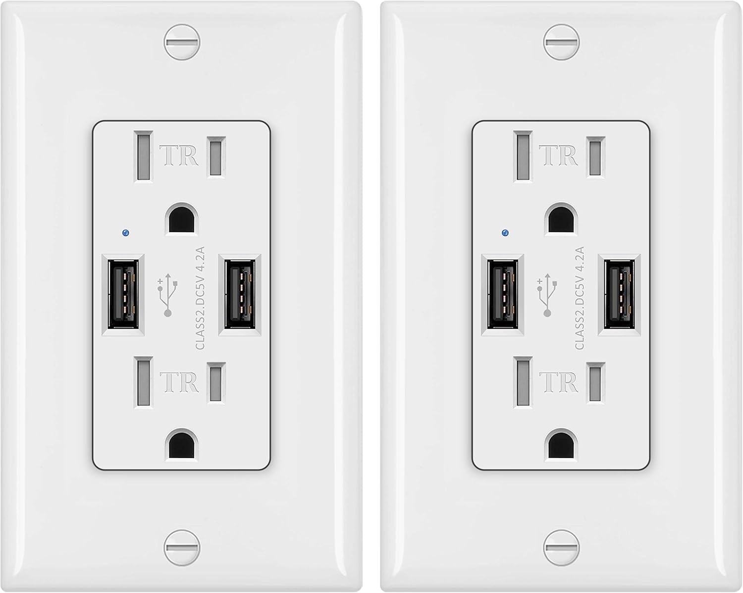 [2 Pack] BESTTEN 4.2A USB Wall Outlet, 15 Amp Tamper Resistant Receptacles with Dual USB Charging Ports, UL Listed