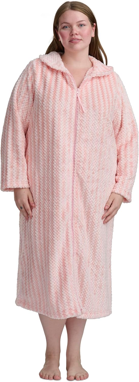 Karen Neuburger Women's Plus Long Sleeve Shawl Collar Zip Robe