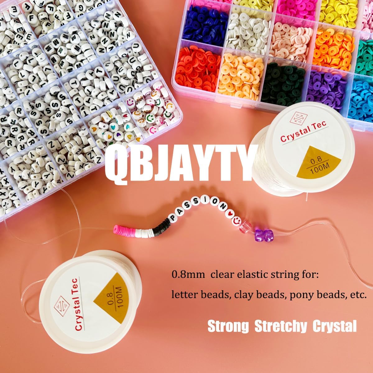0.8mm Bracelet String Elastic, QBJAYTY Clear Elastic String for Bracelets, Clay Bead String, 100m Stretchy Bracelet String for Bracelet Making, Stretch Beading String Cord Thread for Beads(Crystal) - Image 2