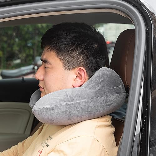 Miniatura 9 de Almohada inflable de viaje, soporte para el cuello para viajes, aviones, automóviles y oficinas con bolsa de transporte compacta, funda lavable de