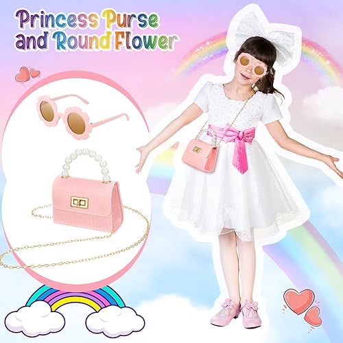 Vista 4 de Cunno Monedero pequeño para niñas pequeñas, lindo bolso cruzado con solapa de princesa con gafas de sol de flores