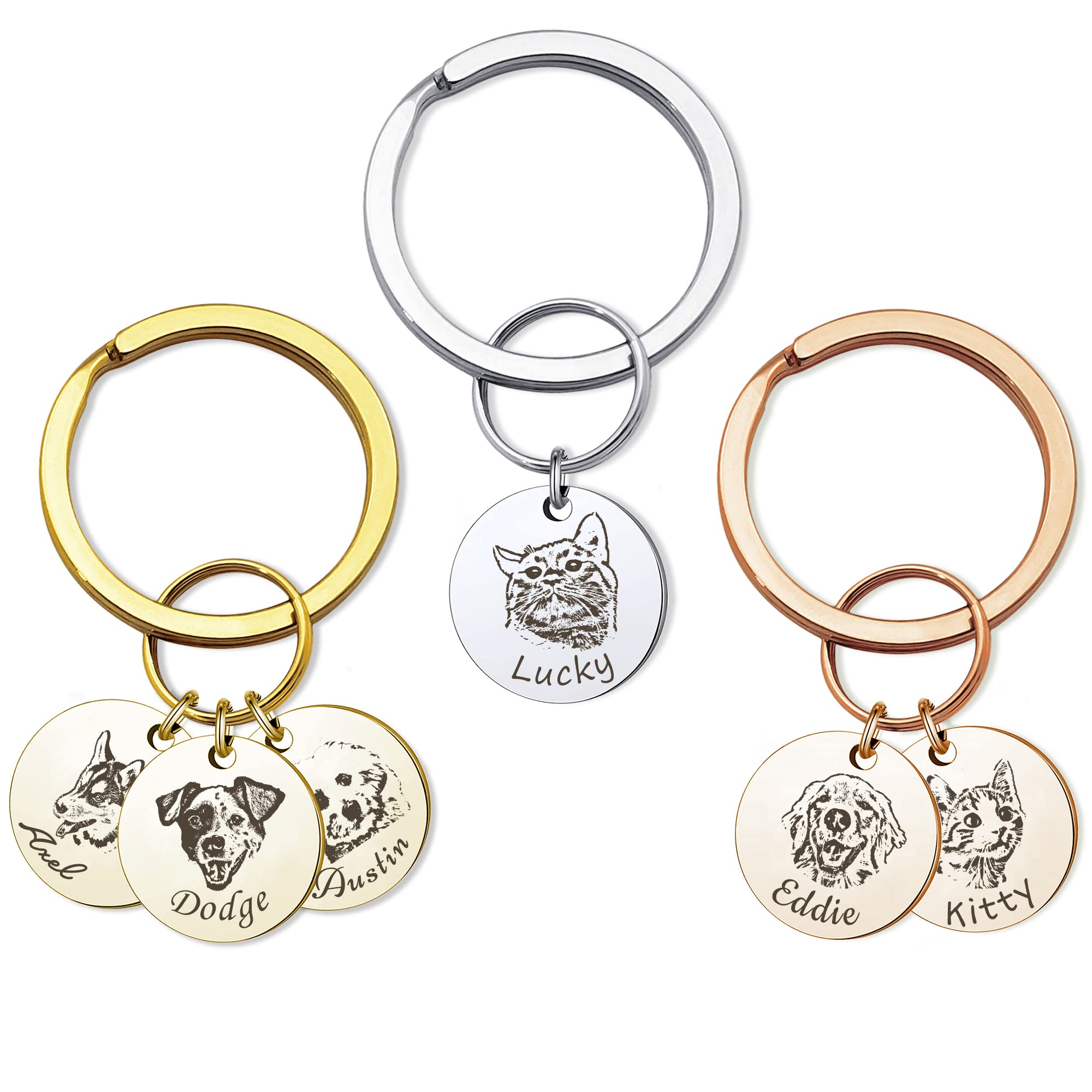 Anavia Personalized Pet Portrait Keychain, Customized Pet Photo Handmade Engraved Cat Dog Memorial Keepsake Sympathy Gifts