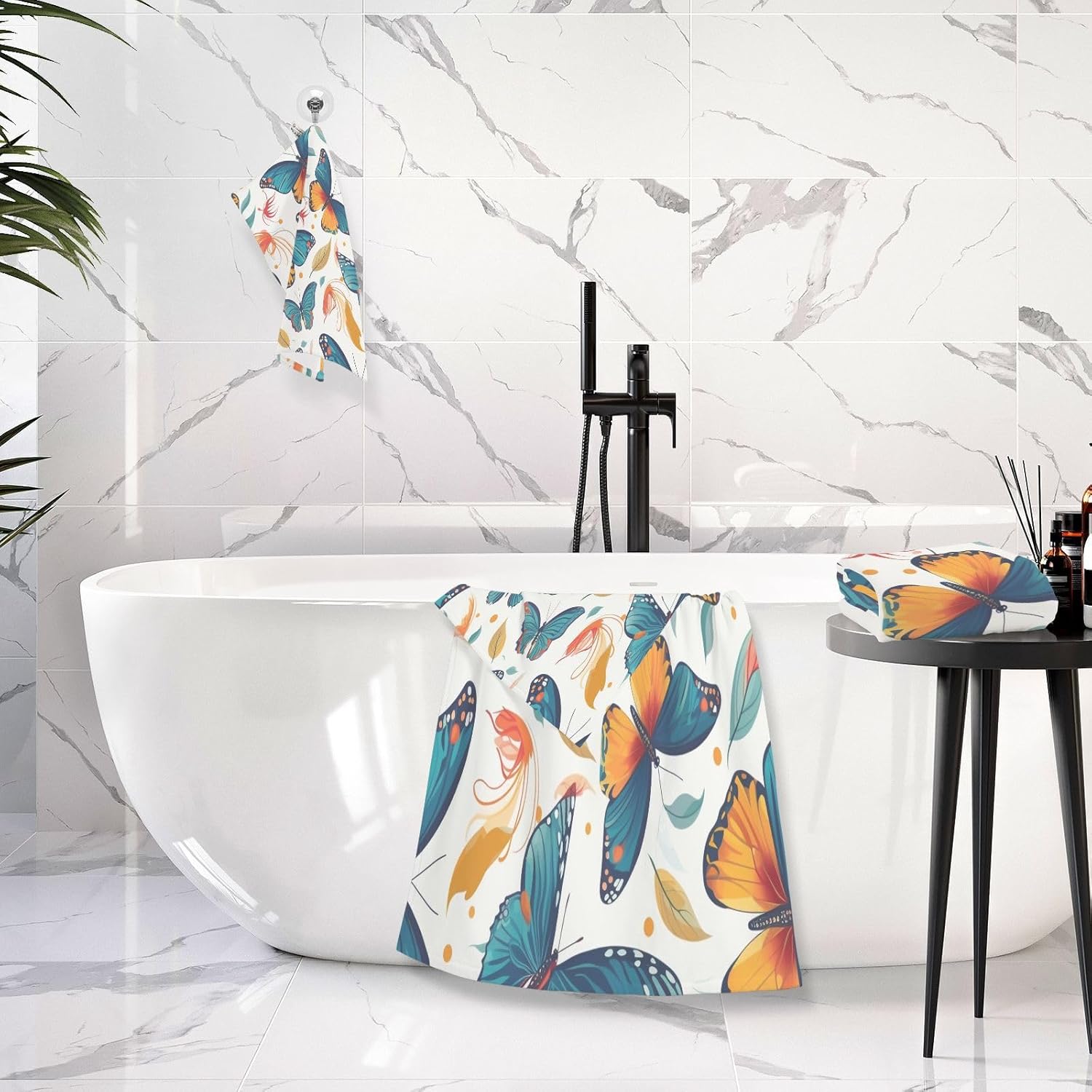 Hand Towels Premium Soft and Highly Absorbent Cute Butterfly 2 Pcs Towels for Bathroom Set 100% Cotton Decorative Face Towels