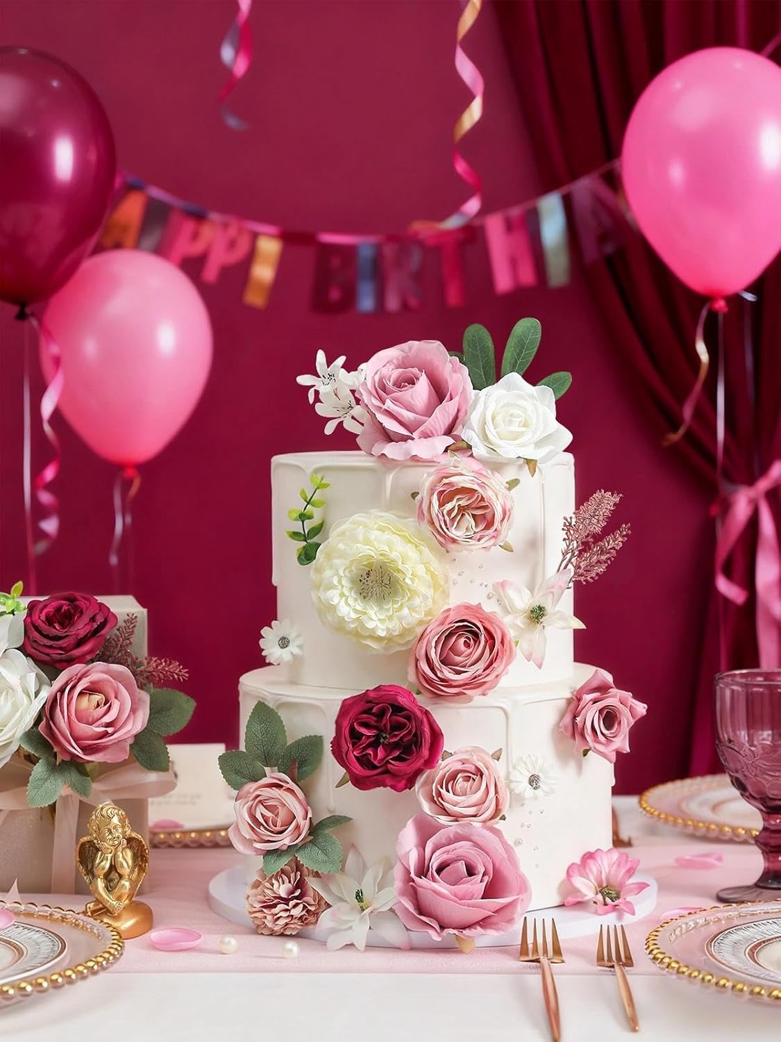 Artificial Flowers Box White Pink Silk Fake Roses with Stems for DIY Wedding Bridal Bouquets Floral Arrangement Table Centerpieces Cake Birthday Party Wreath Baby Shower Home Decor - Image 4