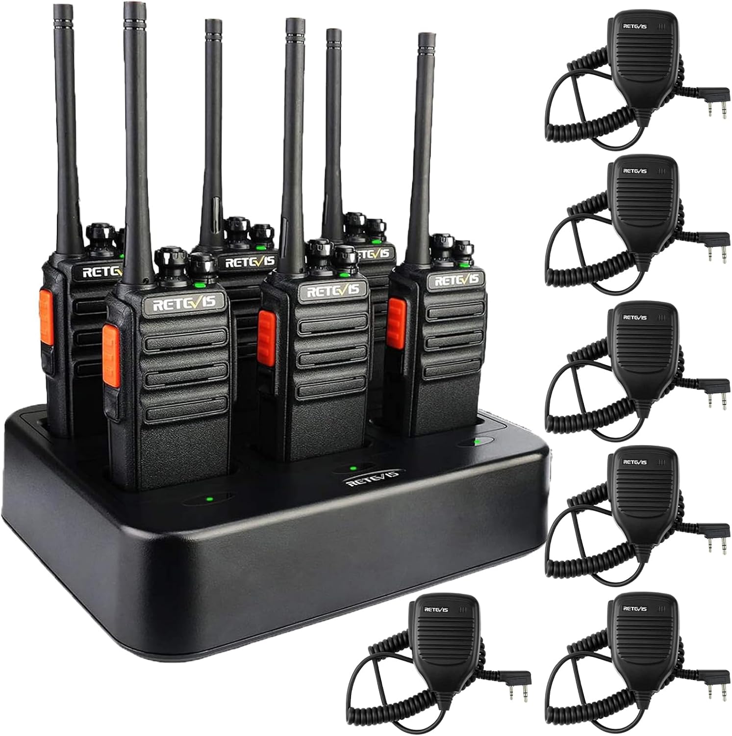Retevis H-777S Walkie Talkies with Shoulder Mic,Heavy Duty Portable FRS Two-Way Radios,Safe Call,Rugged Commercial 2 Way Radio with Gang Charger,for Warehouse,Construction Site,Jobsite(6 Pack)