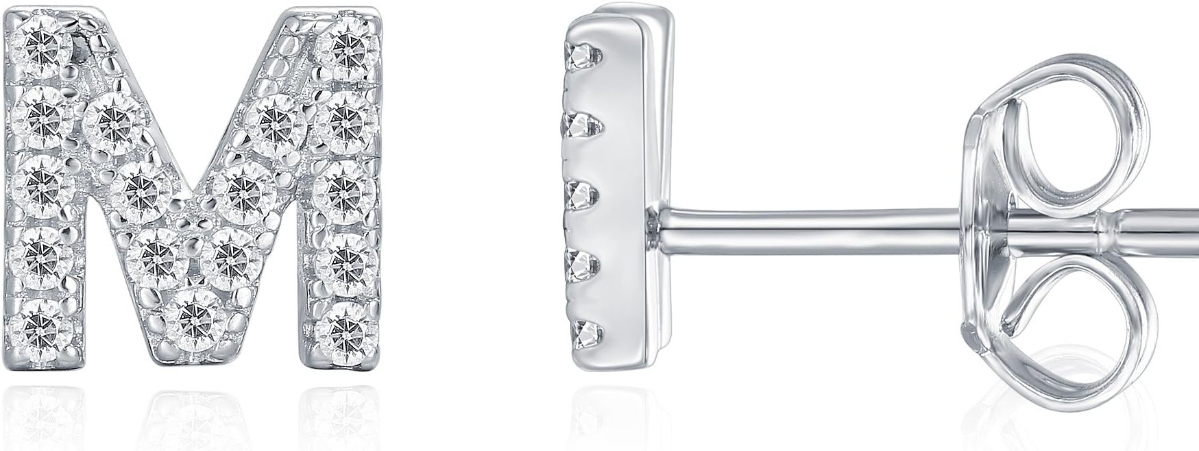 14K Gold Plated 925 Sterling Silver Cubic Zirconia Initial Letter Stud Earrings for Women | Simulated Diamond Alphabet Letter Earrings