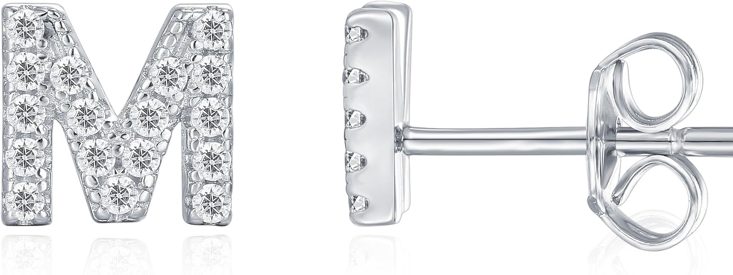 PAVOI 925 Sterling Silver 14K Gold Plated CZ Simulated Diamond Stud Earrings Fashion Alphabet Letter Initial Earrings