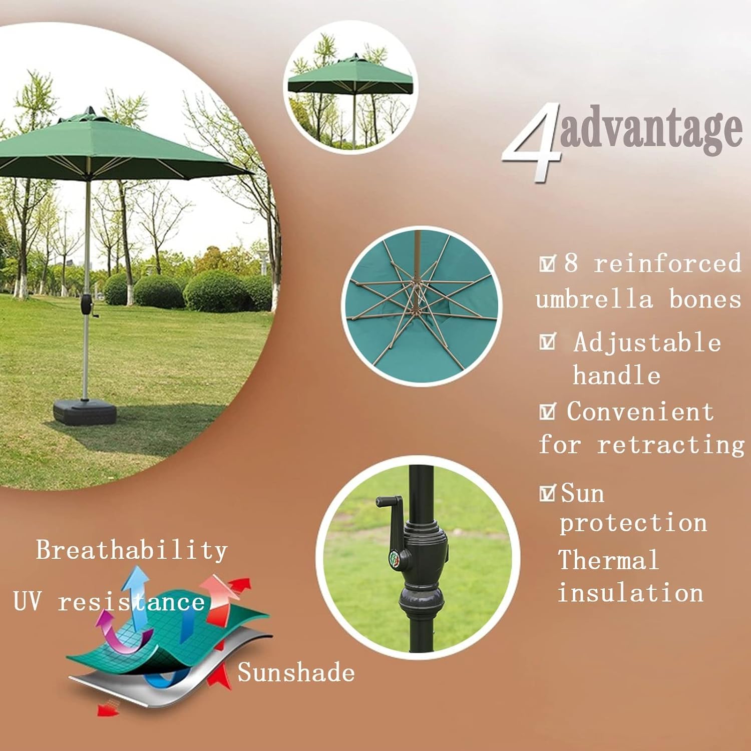Sun Shade for Outdoor, Patio Umbrella, with 8 Sturdy Ribs Rain Windproof Umbrella, Sun Protection, for Garden Patio Yard Beach Pool Parasol, Outdoor Table Umbrella good
