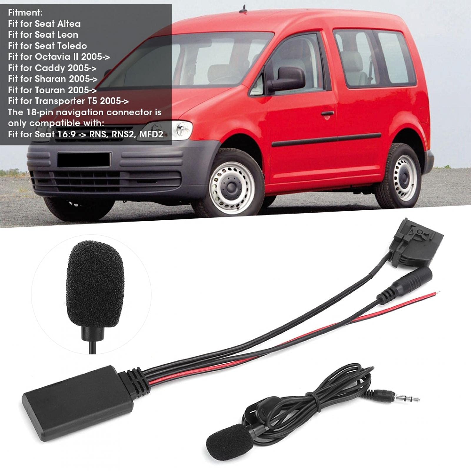Adaptador de Audio inalámbrico, ABS 18Pin MFD2 RNS2 Adaptador Bluetooth Radio Cable Auxiliar inalámbrico Apto para Seat Altea Leon Toledo