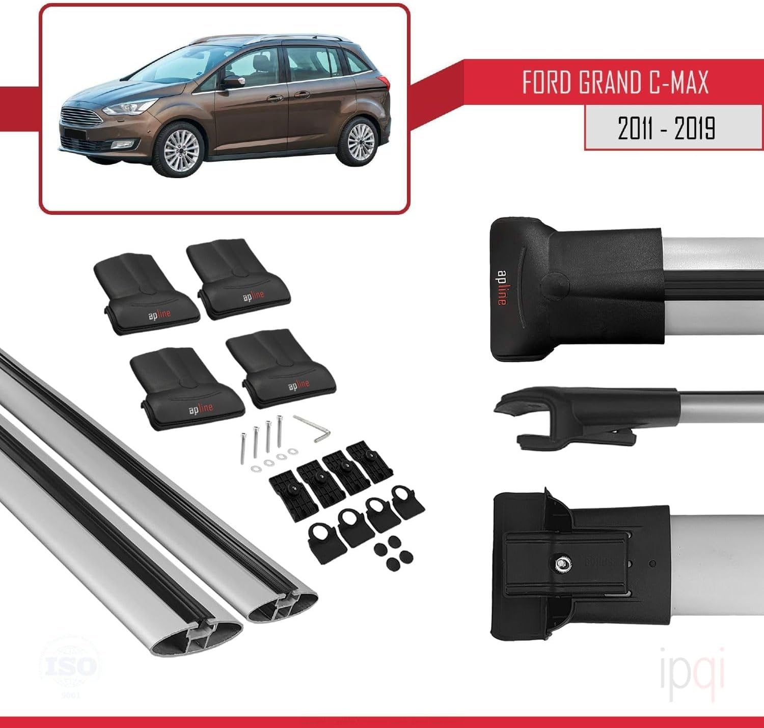 RE&AR Tuning Cross Bar Compatible for Ford C-Max 2011-2019 Roof Racks Car Top Luggage Carrier Rails Alu Black