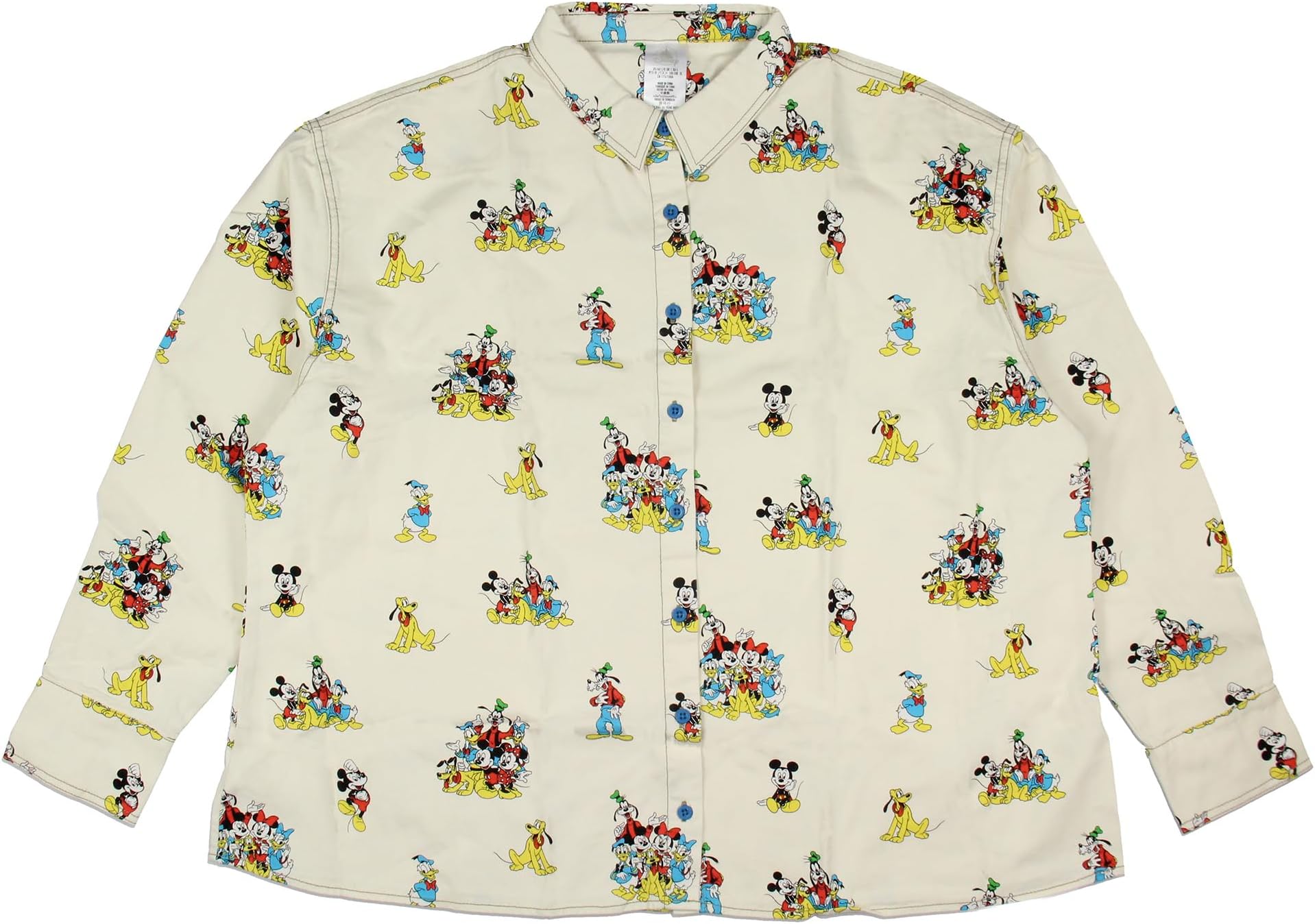 Disney Woman's Mickey Mouse Minnie and Friends Pluto All-Over Print Button-Up Long-Sleeve Adult Collared Shirt