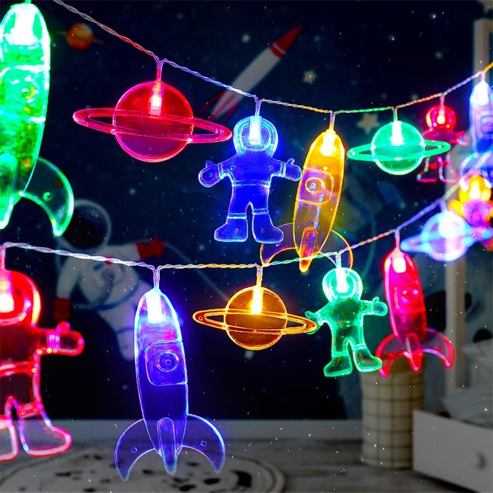 AceList Planet Astronaut String Lights, 20 LED USB Powered Space-Themed Fairy Lights with 8 Modes for Kids' Bedroom, Nursery, Party, and Holiday Decor(Warm)
