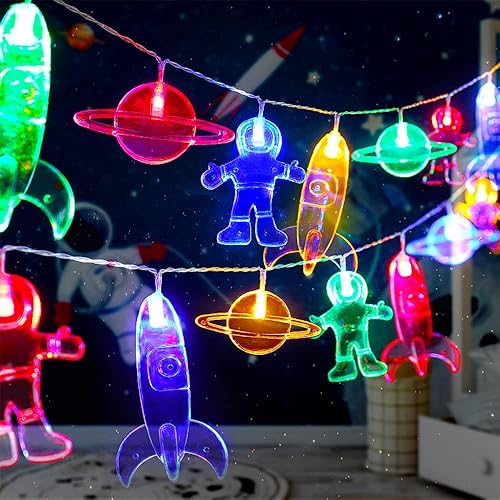 50 luces LED para habitación de los niños, astronauta, nave espacial, cohete, luces de fiesta, pared, ventana, habitació